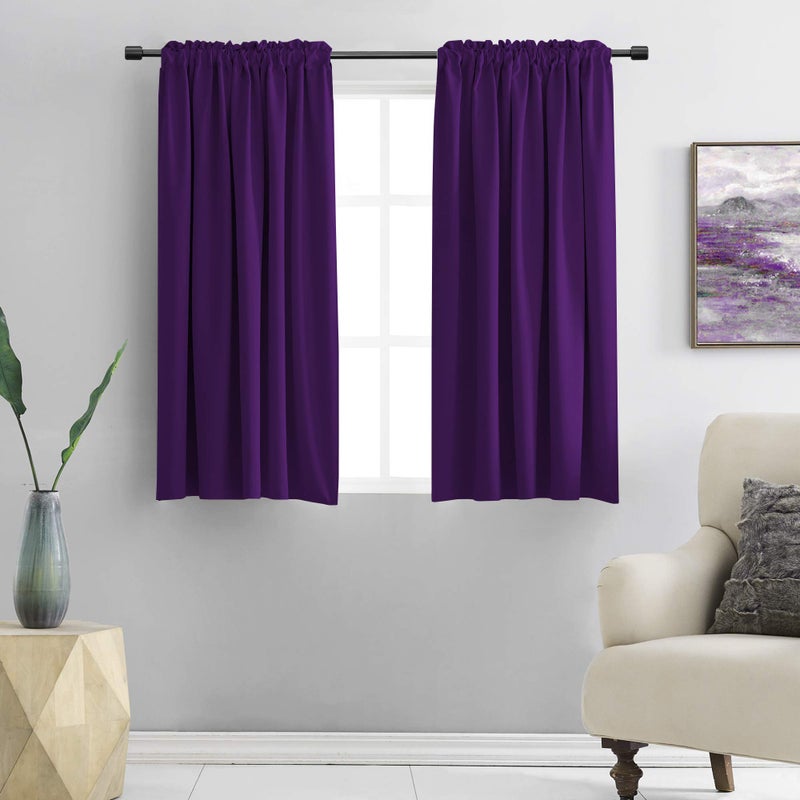 DONREN 54 Inch Length Royal Purple Blackout Curtains for Kitchen - Small Window Treatment Rod Pocket Curtain Drapes for Bedroom(Set of 2 Panels) - Image 1